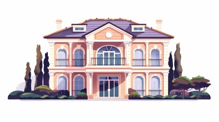 The exterior of a two-story residential building. The outside view of a home. Architectural design. Real estate, construction. Flat modern illustration isolated on a white background.