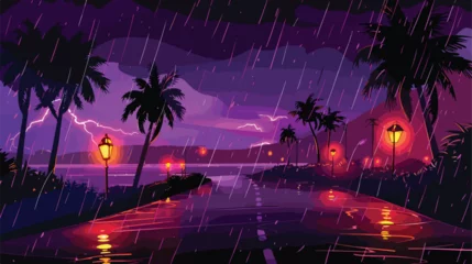 Tischdecke Night rainy landscape road turn with palm trees and l © RedFish