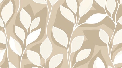 The seamless abstract floral pattern has a beige and white modern background with geometric leaf ornamentation.