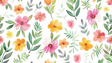 Flower modern pattern. Watercolor floral illustration. Seamless design.