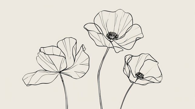 The poppy flower is drawn in one line in a minimalist contour style.