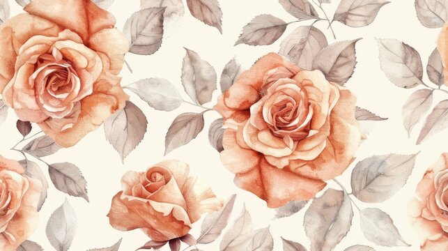 Modern illustration of a seamless floral pattern with roses on a light background.