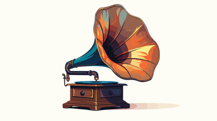 Old gramophone Flat vector isolated on white background
