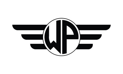 WP initial letter circle wings icon gaming logo design vector template. batman logo, sports logo, monogram, polygon, war game, symbol, playing logo, abstract, fighting, typography, minimal, wings logo - obrazy, fototapety, plakaty