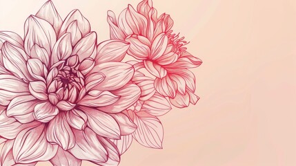 The drawing of a flower dahlia on a floral background. Modern illustration.