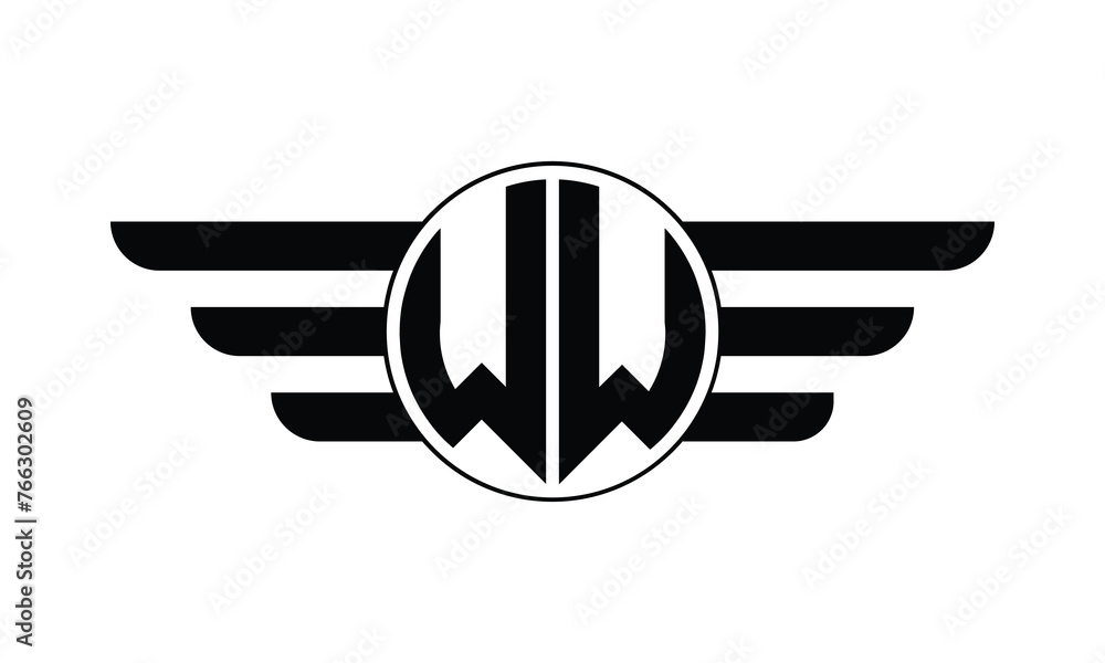 Wall mural WW initial letter circle wings icon gaming logo design vector template. batman logo, sports logo, monogram, polygon, war game, symbol, playing logo, abstract, fighting, typography, minimal, wings logo - Wall murals