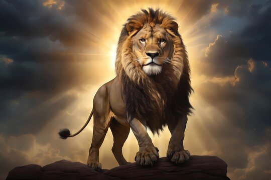 "Embrace divine strength! Lion of Judah illustration radiates power, steadfastness, and faith. Inspire believers with triumphant imagery."