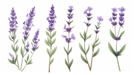 Fototapeta na wymiar The flower of lavender, a native flower of French Provence. Lavanda stem, floral plant, herb. The blossomed lavandula in spring. Hand-drawn modern illustration isolated on white.