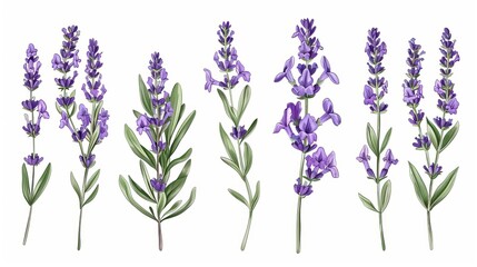 French lavender flower sketch. Outlined contoured lavanda stem. Lavandula blooming herb. Botanical hand-drawn modern illustration.