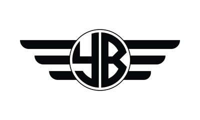 YB initial letter circle wings icon gaming logo design vector template. batman logo, sports logo, monogram, polygon, war game, symbol, playing logo, abstract, fighting, typography, minimal, wings logo