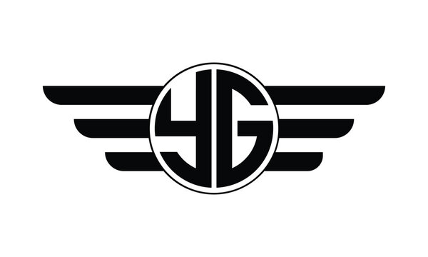 YG initial letter circle wings icon gaming logo design vector template. batman logo, sports logo, monogram, polygon, war game, symbol, playing logo, abstract, fighting, typography, minimal, wings logo