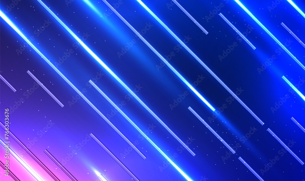 Poster abstract technology futuristic light stripe diagonal lines light on blue pink background, speed moti