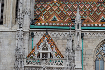 Famous historic Matthias Church in Budapest, Hungary, a must-visit landmark. Gothic architectural...