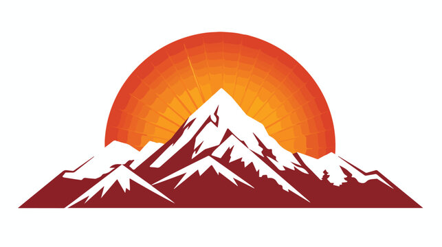 Picture icon with mountains and sun line icon on white