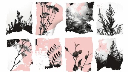 A set of modern torn papers and collage elements with popart and emo elements. Ripped banners vintage art on transparent background. - obrazy, fototapety, plakaty