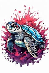 Turtle gracefully swimming in water. For educational materials for kids, game design, animated...
