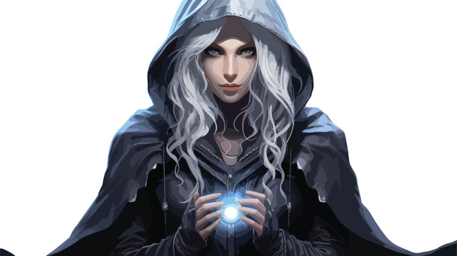 Portrait of a powerful fantasy dark elf female sorcer