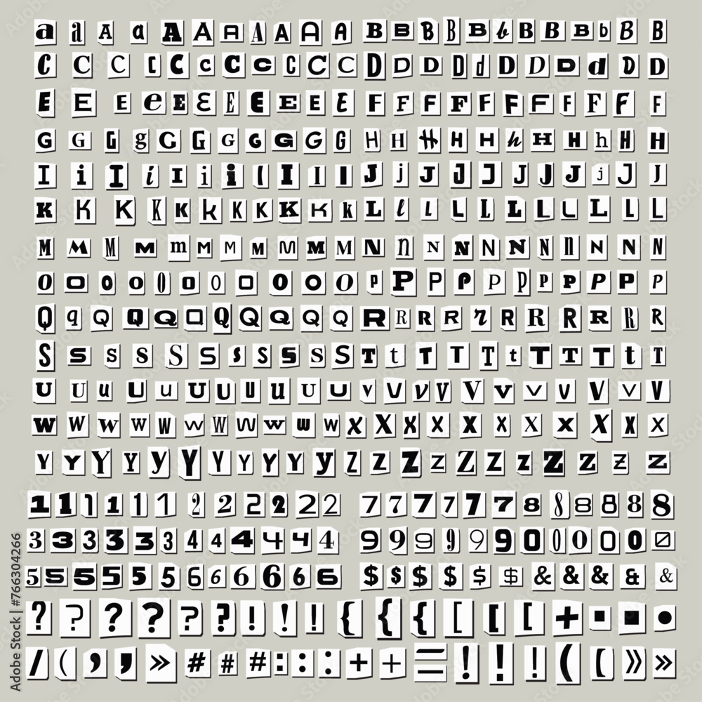 Fototapete paper cut out ransom vector letters alphabet. blackmail ransom kidnapper anonymous note font. englis