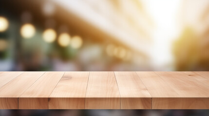 Wooden Table with Blurred Greenhouse Cafe Ambiance