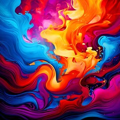 An abstract colorful of some kind of smoke or fluid mixes together - obrazy, fototapety, plakaty