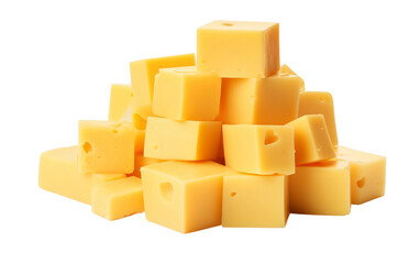 Group of Cubed Cheeses on a White Backdrop Isolated on Transparent Background PNG.