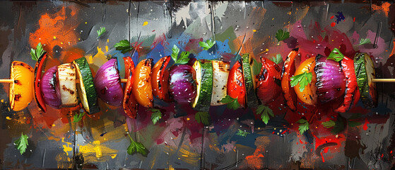Fototapeta premium Colorful Grilled Vegetables Skewers on Artistic Background