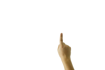 Man pointing at something on transparent background, closeup of hand
