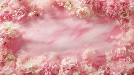 Dreamy Pink Peony Flowers on Cloudy Texture