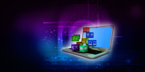 3d illustration WiFi symbol with laptop