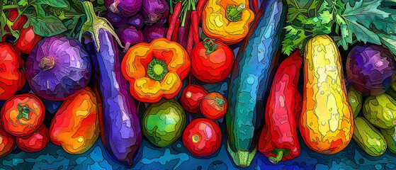 Fototapeta na wymiar Fresh vegetable medley closeup vibrancy garden freshness Stylish in the style of vibrant dot Digital art