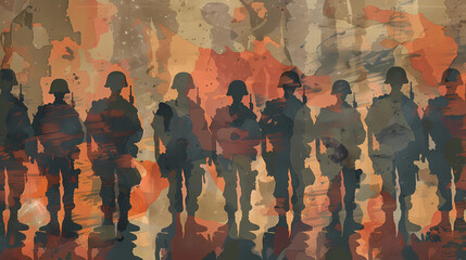 Unity in Arms: Soldiers' Silhouette Pattern - obrazy, fototapety, plakaty