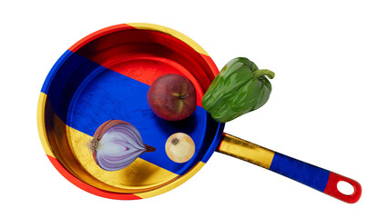 Armenian Cooking Theme: Colorful Vegetables on Armenia Flag-Inspired Frying Pan - 766308067