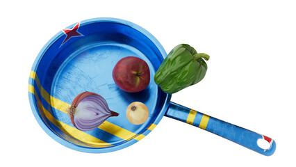 Aruban Inspired Culinary Scene with Fresh Ingredients on Flag-Styled Frying Pan - 766308073