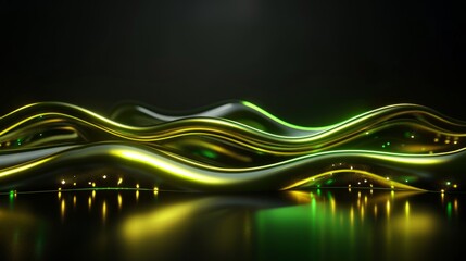 Abstract Green Wavy Lines on Dark Background