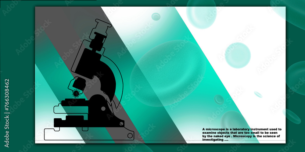 Poster 2d rendering virus testing microscope with medicine bottle