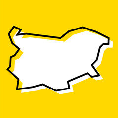 Bulgaria country simplified map. White silhouette with thick black contour on yellow background. Simple vector icon