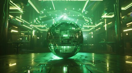 Futuristic Disco Ball in Neon-Lit Room