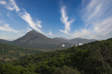 Fototapeta premium landscape, view, radio telescope, mountains, plants, trees, devi