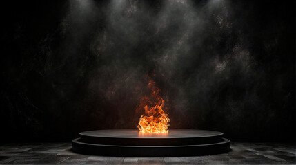 Dark Smoke Podium Abstract Product Platform with Fiery Texture