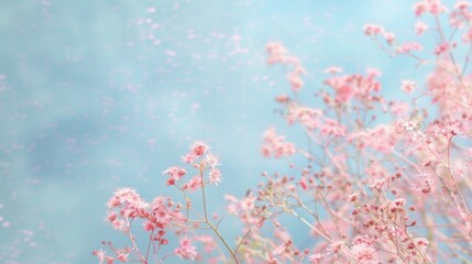 Delicate Pink Flowers on Pastel Blue