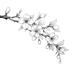 A simple yet elegant drawing of a cherry tree branch. Perfect for nature-inspired designs or botanical illustrations