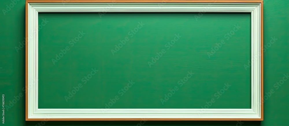 Poster a rectangular picture frame rests on a green chalkboard, creating a striking contrast between the az