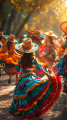  A group of friends dancing to mariachi-style Mexican music with colorful ribbons and sombreros