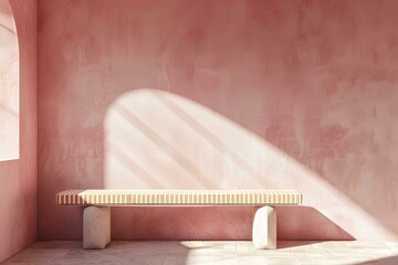 Bench on a pink wall. 3d rendering, 3d illustration.