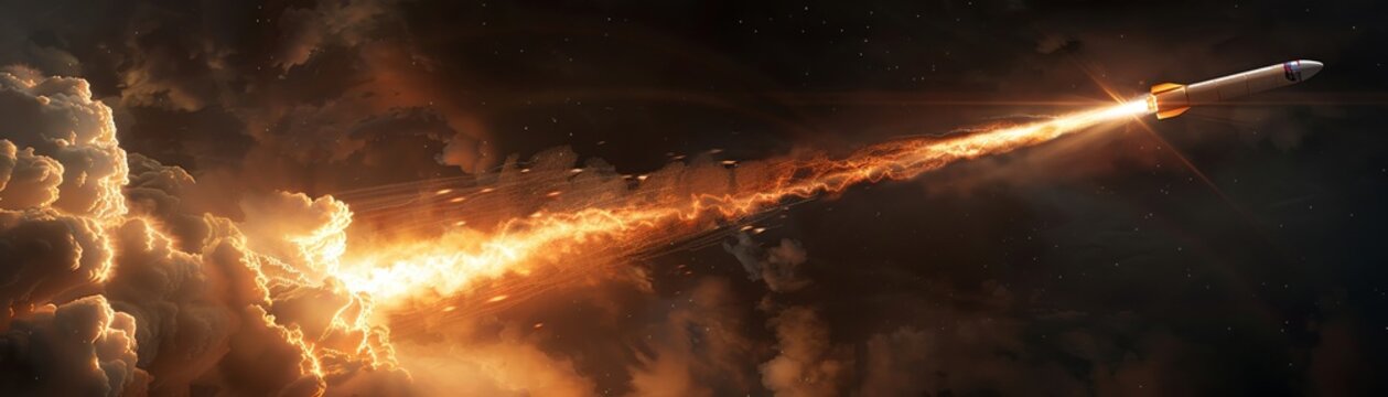 Rocket blasting off four pastel streaks