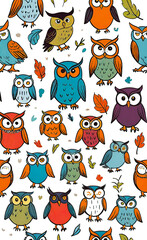 Obraz premium set of web icons of funny little owls, vector illustration, seamless pattern for design and print, smartphone background,
