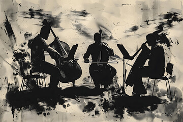 Vintage dark ink style, jazz quartet