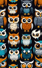 Fotobehang set of web icons of funny little owls, vector illustration, seamless pattern for design and print, smartphone background, © Perecciv