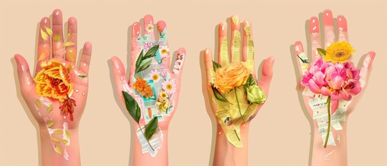 There is a difference in cleanliness between unwashed hands and those that are washed with sanitizer gel after washing. Modern flat illustration.