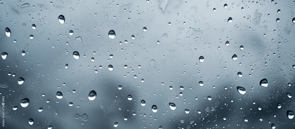 Aufkleber an up-close view of a window covered in raindrops, creating a serene and moody atmosphere
